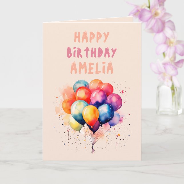 Colourful Balloons Kids Happy Birthday Card (Orchid)