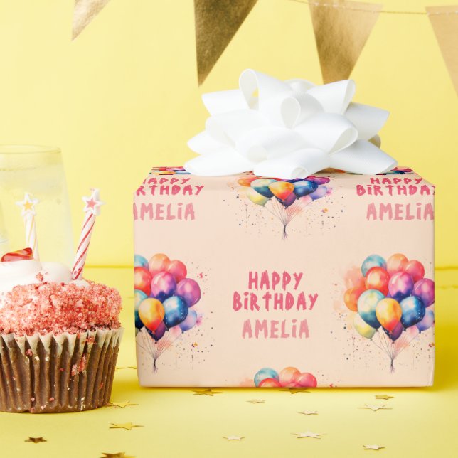 Colourful Balloons Kids Happy Birthday Gift Wrapping Paper (Birthday Party)