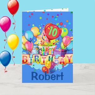 Colourful Balloons Personalize NAME AGE Birthday Card