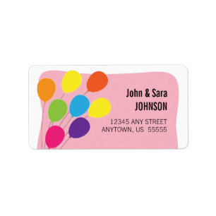 Colourful Balloons Pink Background Label