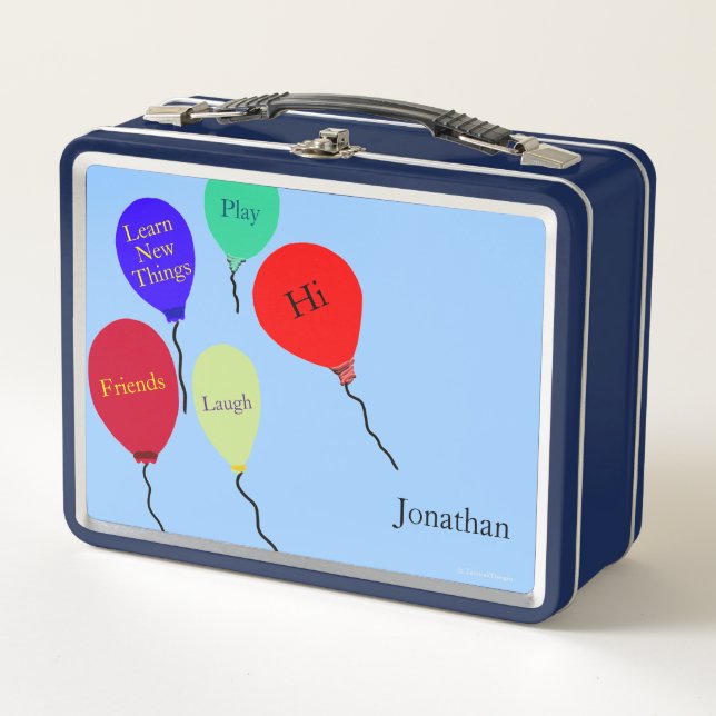 Colourful Balloons Red Orange Green Messages Metal Lunch Box (Front)
