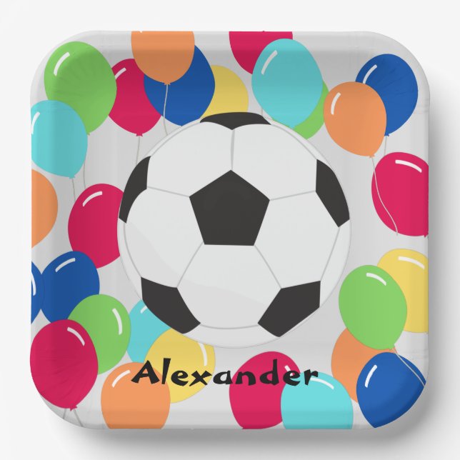 Colourful Balloons Soccer ball fun  Paper Plates (Front)
