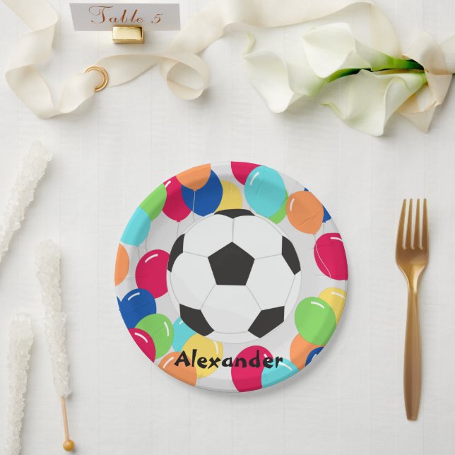 Colourful Balloons Soccer ball fun  Paper Plates (Wedding)