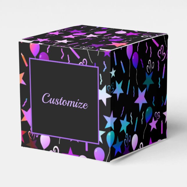 Colourful Balloons & Stars Cube Favour Box (Front Side)
