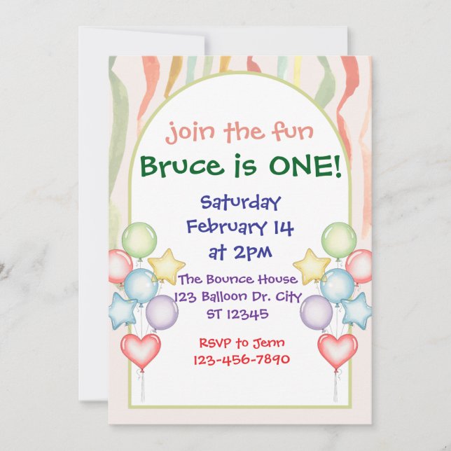 Colourful Balloons Streamers Birthday Minimalist  Invitation (Front)