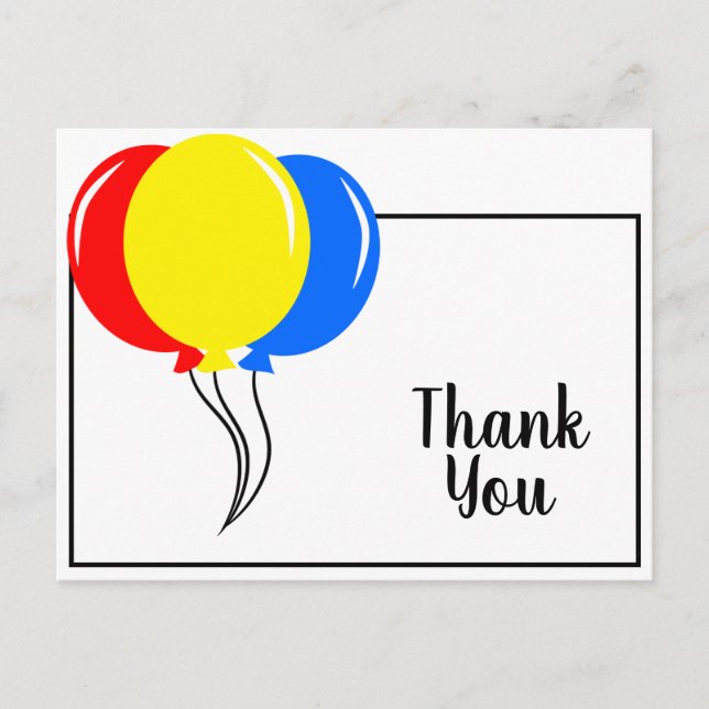 Colourful Balloons Thank You Postcard (Front)