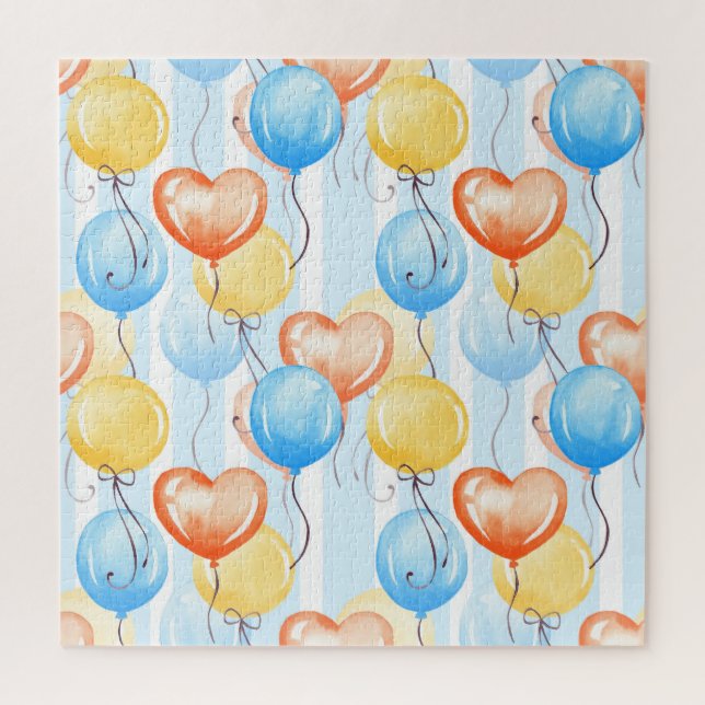 Colourful balloons: watercolor seamless pattern. jigsaw puzzle (Vertical)