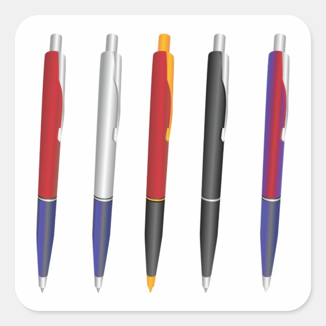 Colourful Ballpoint Pen Set Square Sticker (Front)