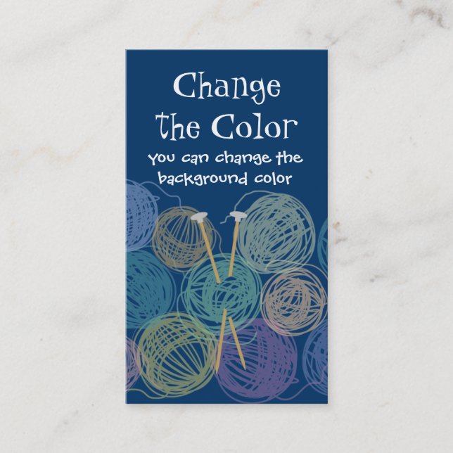 Colourful balls of yarn knitting needles biz cards (Front)