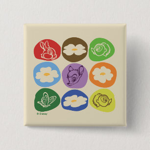 Colourful Bambi, Flower, & Thumper 2 Inch Square Button