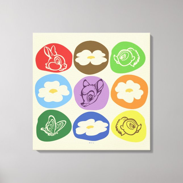 Colourful Bambi, Flower, & Thumper Canvas Print (Front)