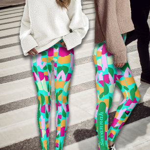 Colourful Bamboo Botanicals Personalize Name Leggings