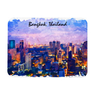 Colourful Bangkok Thailand Cityscape Watercolor Magnet