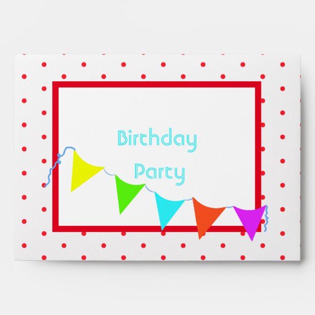 Colourful Banner Children’s Birthday Party Envelope (Front)