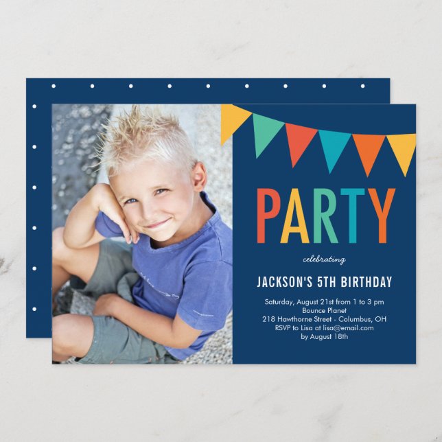 Colourful Banner Photo Birthday Invitation (Front/Back)