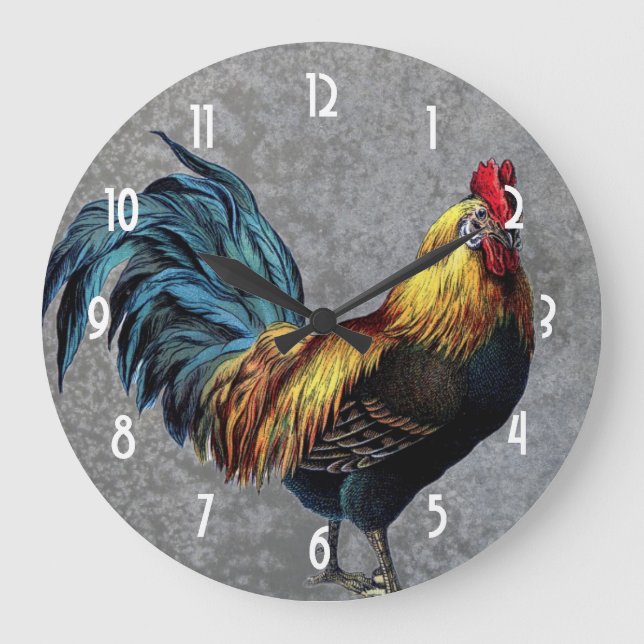 Colourful Bantam Rooster Large Clock (Front)