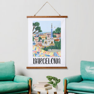 Colourful Barcelona Spain City View Hanging Tapestry