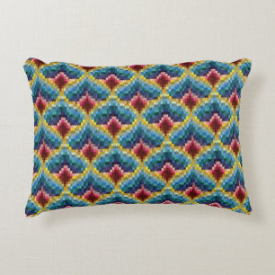 Colourful Bargello Embroidery Boho Chic Pattern Accent Pillow