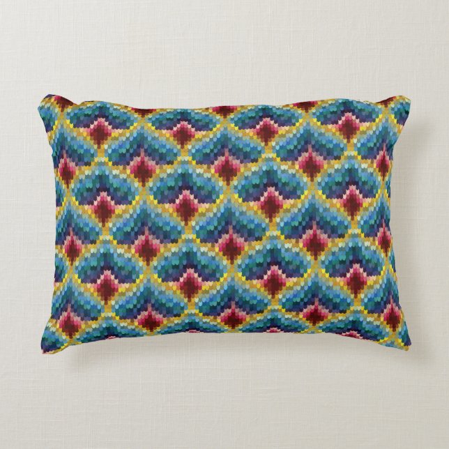 Colourful Bargello Embroidery Boho Chic Pattern Accent Pillow (Front)