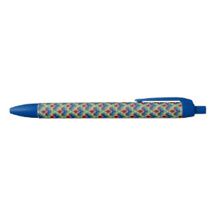 Colourful Bargello Embroidery Boho Chic Pattern Black Ink Pen