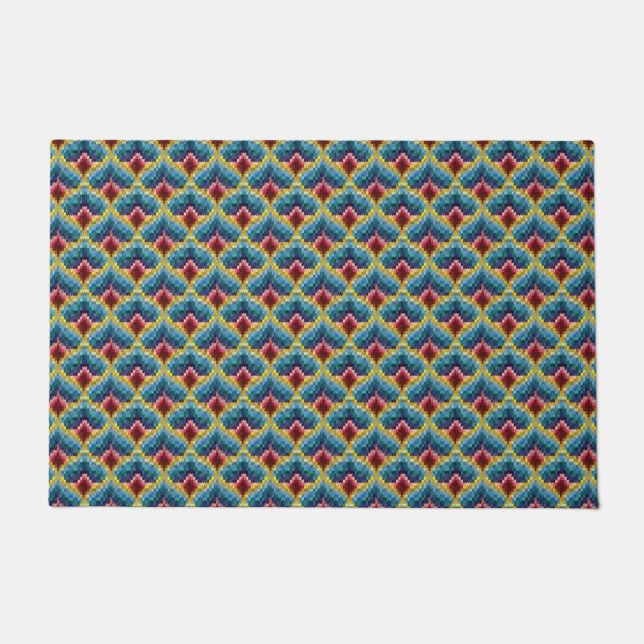 Colourful Bargello Embroidery Boho Chic Pattern Doormat (Front)