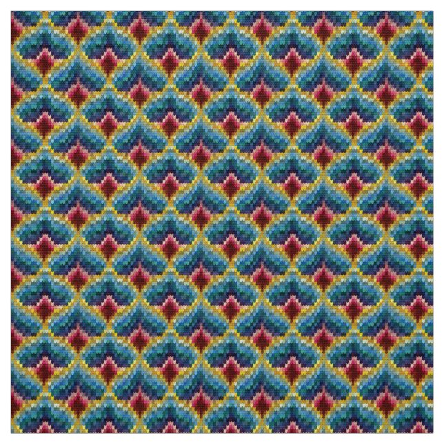 Colourful Bargello Embroidery Boho Chic Pattern Fabric (Swatch)