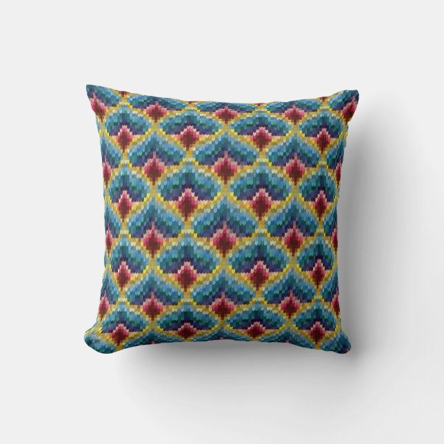 Colourful Bargello Embroidery Boho Chic Pattern Throw Pillow (Front)