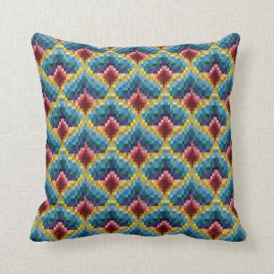 Colourful Bargello Embroidery Boho Chic Pattern Throw Pillow