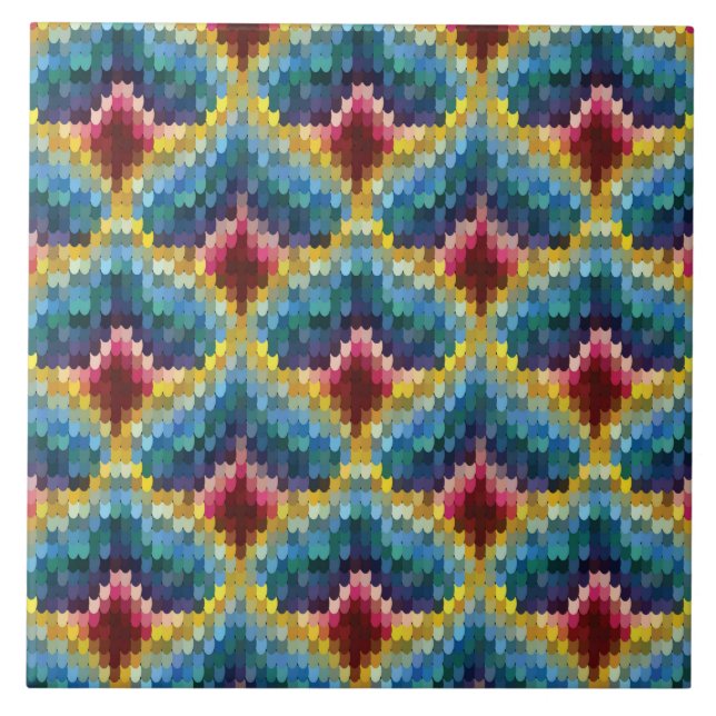 Colourful Bargello Embroidery Boho Chic Pattern Tile (Front)