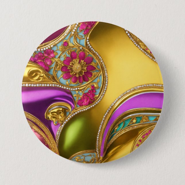 Colourful Baroque Patterned Design" 3 Inch Round Button (Front)