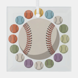 Colourful Baseball Circle Glass Ornament
