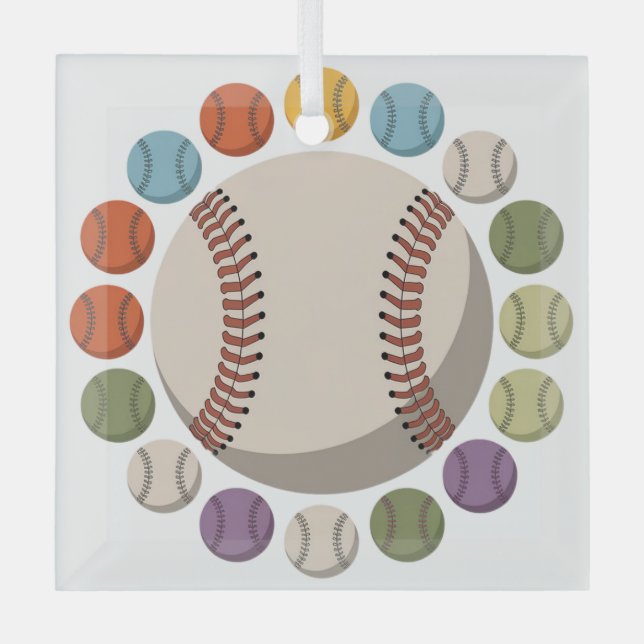  Colourful Baseball Circle Glass Ornament (Front)