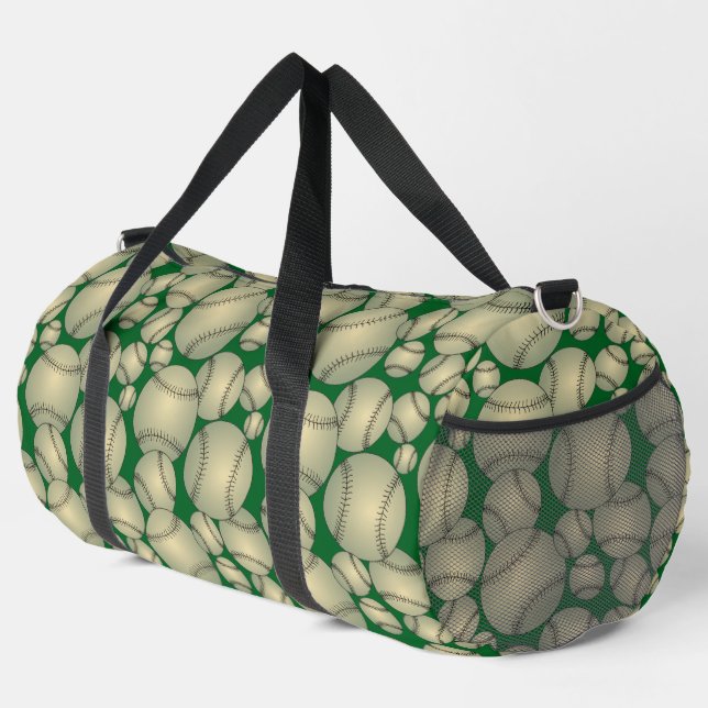 Colourful Baseballs Pattern Green Duffle Bag (Right Corner)