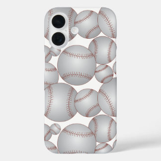 Colourful Baseballs Pattern Grey iPhone 16 Case
