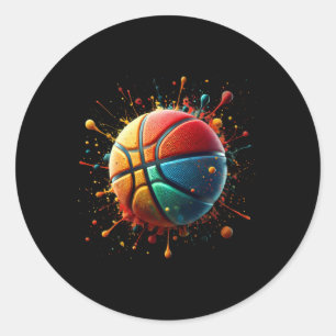 Colourful Basketball Ball Basketball Player  Classic Round Sticker
