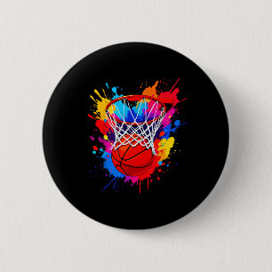 Colourful Basketball Colour Splaie Dye Hoop Net Gr 2 Inch Round Button