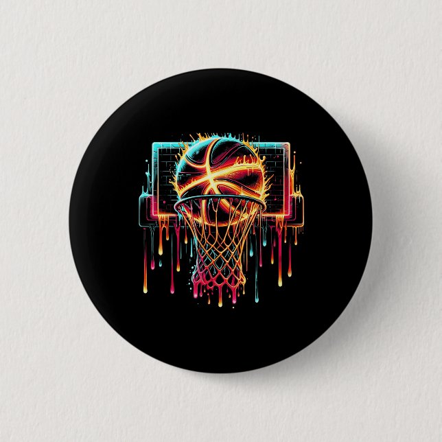 Colourful Basketball Dripping Colour Splash Hoop N 2 Inch Round Button (Front)