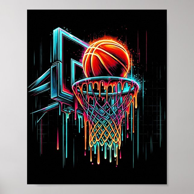 Colourful Basketball Dripping Colour Splash Hoop N Poster (Front)
