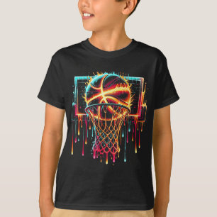 Colourful Basketball Dripping Colour Splash Hoop N T-Shirt