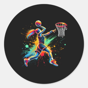 Colourful Basketball Player Girls  Classic Round Sticker