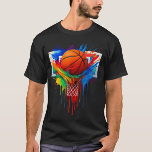 Colourful Basketball Rainbow Colour Splash Hoop Ne T-Shirt