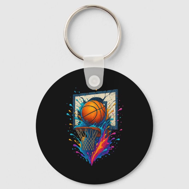 Colourful Basketball Slam Dunk Splash Hoop Backboa Keychain (Front)