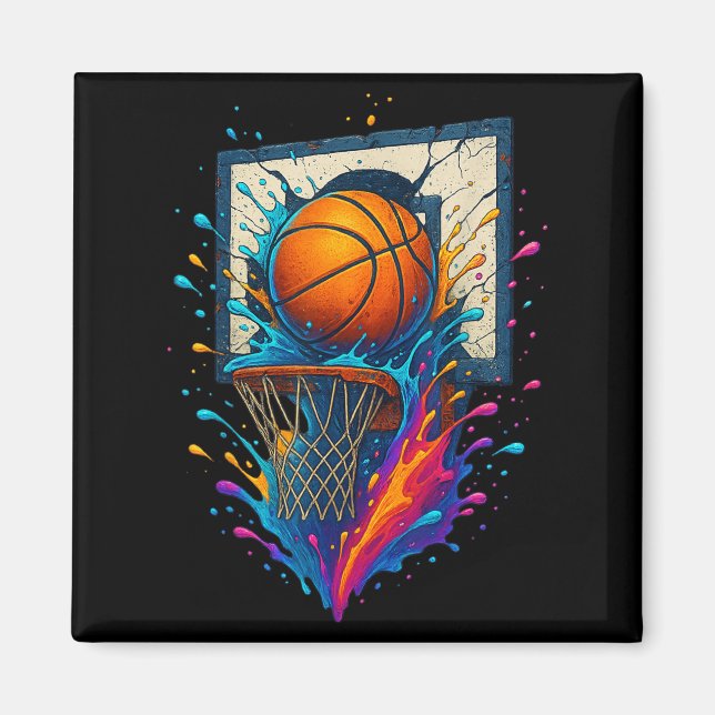 Colourful Basketball Slam Dunk Splash Hoop Backboa Magnet (Front)