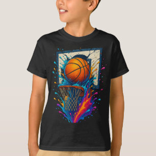 Colourful Basketball Slam Dunk Splash Hoop Backboa T-Shirt
