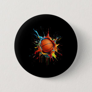 Colourful Basketball Splash Slam Dunk Basketball S 2 Inch Round Button