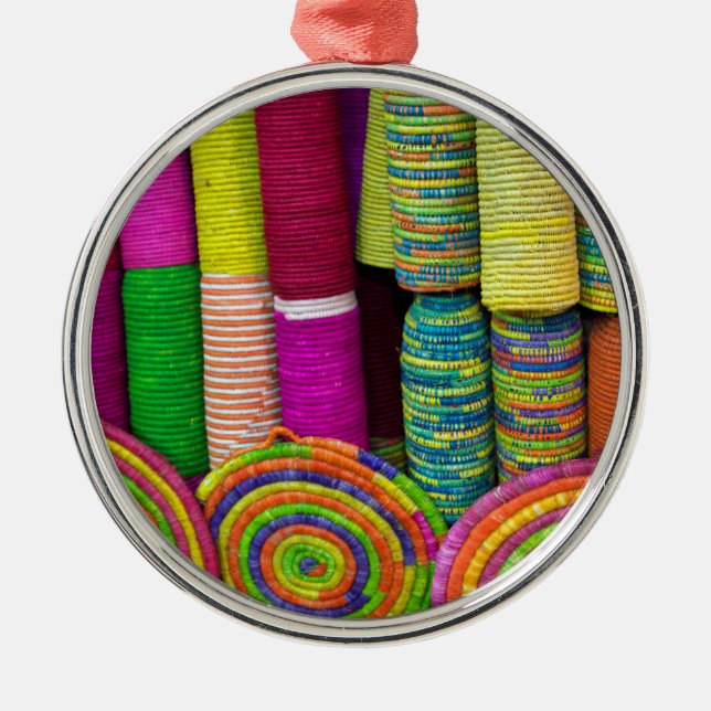 Colourful Baskets At Market Metal Ornament (Front)