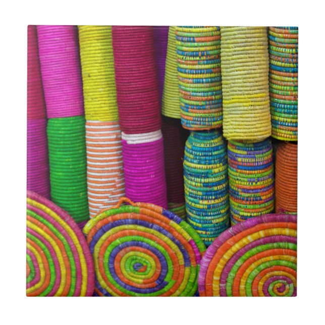 Colourful Baskets At Market Tile (Front)