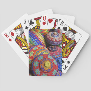 Colourful baskets made from coloured plastic beads playing cards