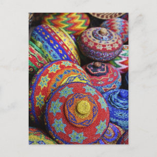 Colourful baskets made from coloured plastic beads postcard