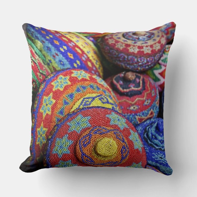 Colourful baskets made from coloured plastic beads throw pillow (Front)